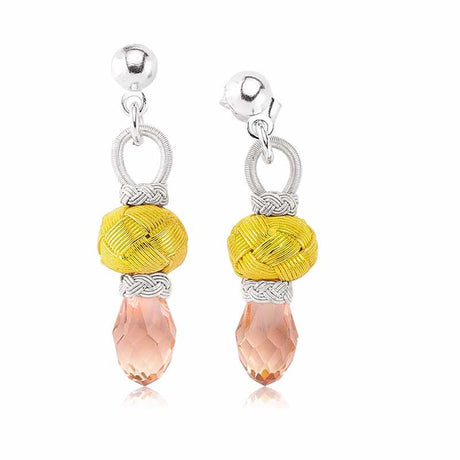 Braided Dangle Earrings - Silver-Tone, Yellow & Pink Quartz-Tone Drop