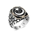 Premium Sterling Silver Crescent Star Men's Oval Ring