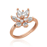 Ring - Rose Gold Tone White Stone Lotus Flower Statement