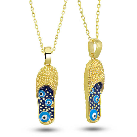 Gold-Tone Nazar Evil Eye Slipper Pendant Necklace - Unique Charm