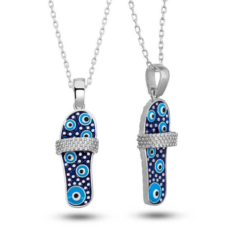 Sterling Silver Evil Eye Slipper Charm Necklace