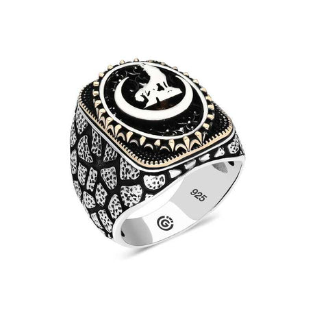 Premium Handcrafted Men's Silver Ring Crescent Wolf Motif