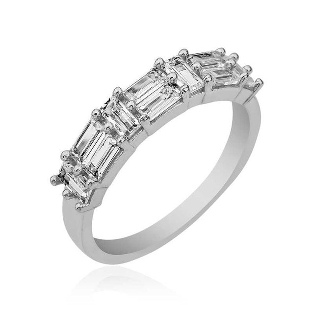 Silver Half Eternity Ring - Baguette-Cut Statement Band