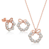Rose Gold-Tone Pearl & Zircon Bow Wreath Jewelry Set