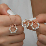 Rose Gold-Tone Pearl & Zircon Bow Wreath Jewelry Set