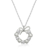 Necklace - Elegant Silver-Tone Pearl & Zircon Bow Wreath
