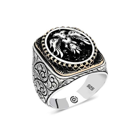 Professional Sterling Silver Double Headed Eagle Men's Ring