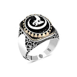Premium Sterling Silver Oval Crescent Wolf Men's Ring