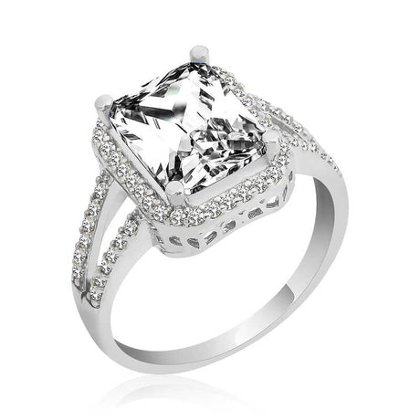 Sterling Silver Radiant Cut Halo Ring - Elegant Cubic Zirconia
