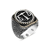 Sterling Silver Oval Justice Scale Mens Ring
