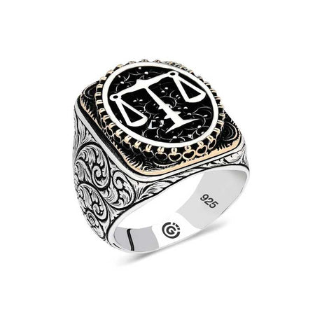 Premium Sterling Silver Justice Scale Oval Men's Ring