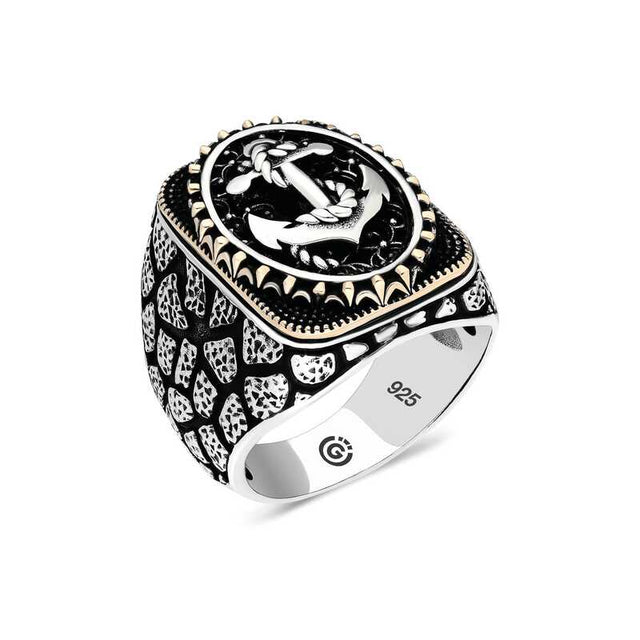 Premium Men's Sterling Silver Anchor Signet Ring