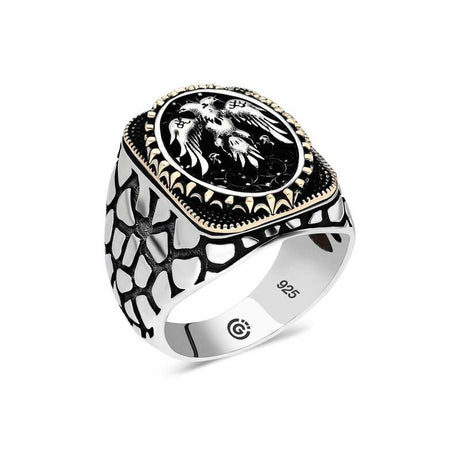 Premium Artisan Crafted Sterling Silver Double Headed Eagle Men's Ring