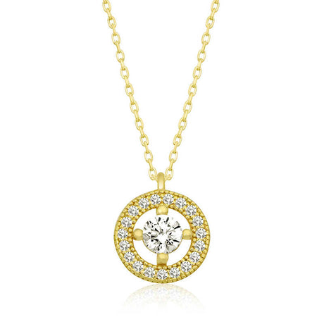 Dainty Gold-Tone Solitaire Halo Necklace with Sparkling Zirconia