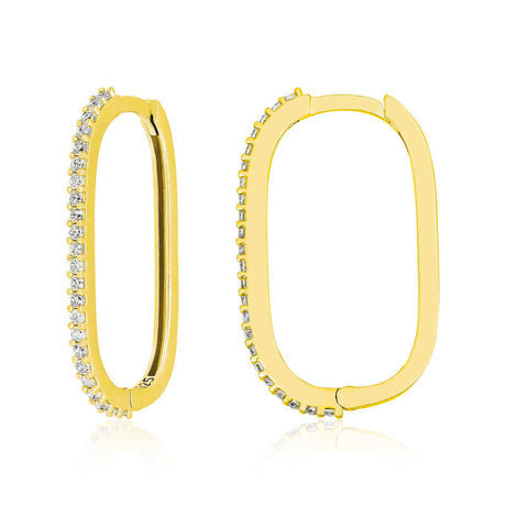 Elongated Hoop Earrings - Gold-Tone Zircon Pavé Dainty Style