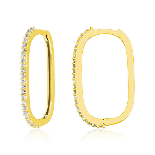 Elongated Hoop Earrings - Gold-Tone Zircon Pavé Dainty Style