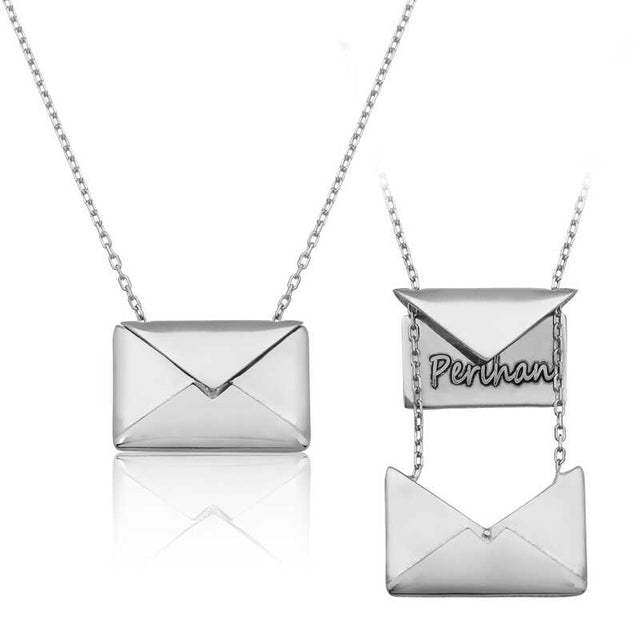 Sterling Silver Envelope Necklace - Personalized Secret Message Pendant