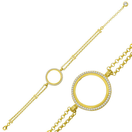 Gold Plated Bracelet - CZ Coin Holder Locket Style