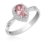 Ring - Sterling Silver Pink Pear Halo & Tapered Baguette Ring