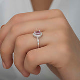 Ring - Sterling Silver Pink Pear Halo & Tapered Baguette Ring