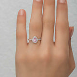 Ring - Sterling Silver Pink Pear Halo & Tapered Baguette Ring