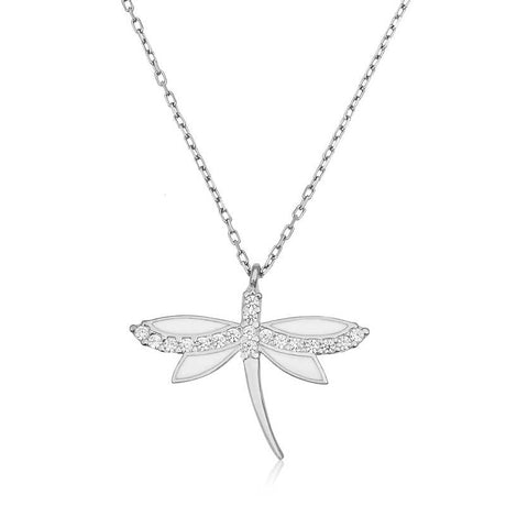 Sterling Silver Dragonfly Necklace - Dainty Zirconia & Enamel Design