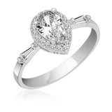 Sterling Silver Pear-Cut Halo Ring - Elegant White Zirconia Statement