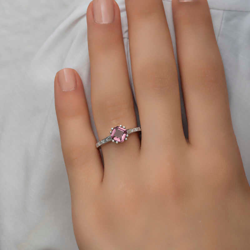 Ring - Sterling Silver Pink Solitaire & Baguette Accent Ring
