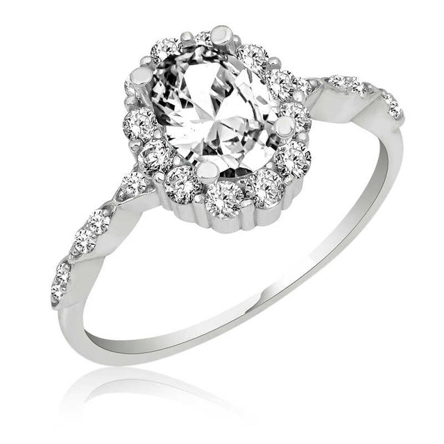 Ring - Sterling Silver Oval Halo Statement Ring with Twisted Band