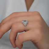 Silver Ring - Sparkling Emerald Cut & Cluster Clear Stone Design