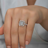 Sterling Silver Baguette & Round Cut Diamond Halo Ring
