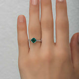 Ring - Sterling Silver Green Emerald Cut Solitaire with Baguettes