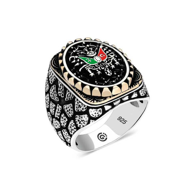 Sterling Silver Ottoman Coat of Arms Oval Mens Ring