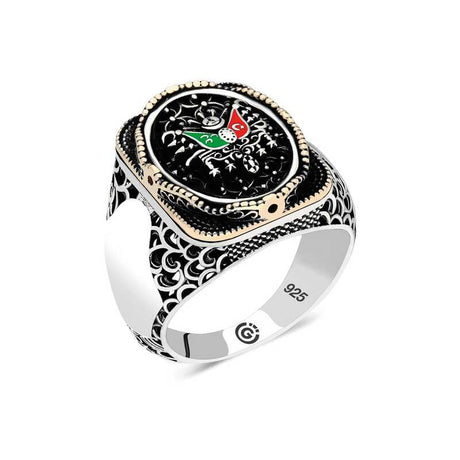 Premium Sterling Silver Ottoman Coat of Arms Oval Mens Ring