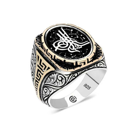 Premium Handcrafted Ottoman Tugra Oval Silver Mens Ring