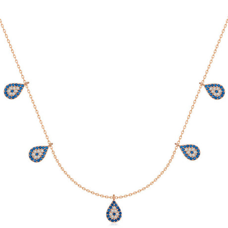 Rose Gold Plated Sterling Silver Necklace - Dainty Evil Eye Charm