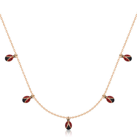 Rose Gold-Tone Ladybug Charm Necklace - Dainty Enamel Design