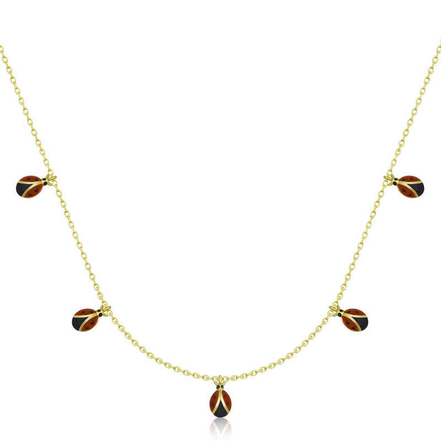Gold-Tone Ladybug Charm Necklace - Dainty Enamel Design