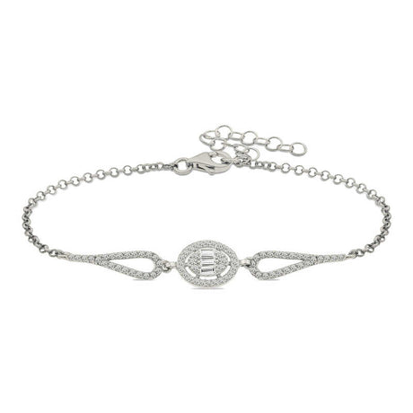 Sterling Silver - Rhodium Plated Baguette & Round Zirconia Bracelet