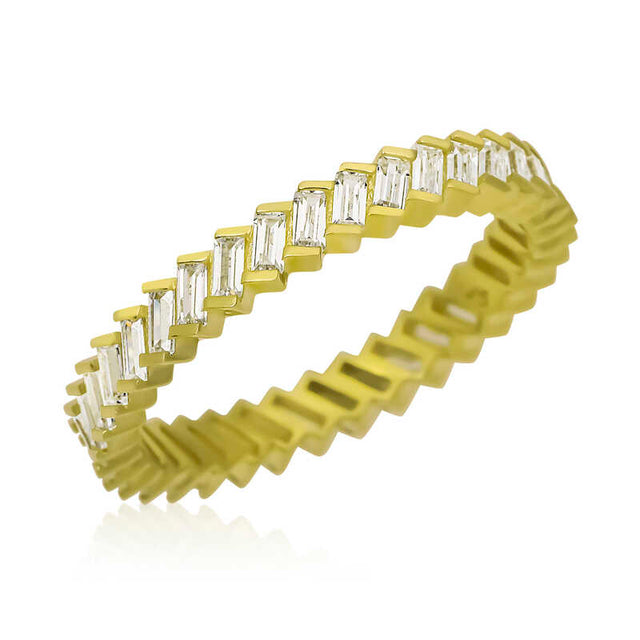 Gold-Tone Baguette Eternity Ring - Unique Zigzag Setting