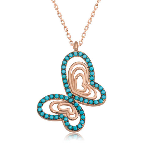 Rose Gold Plated Butterfly Necklace - Turquoise Pavé Elegant Design