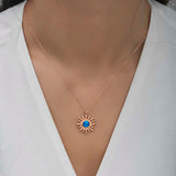 Rose Gold Plated Necklace - Blue Opal Celestial Sun Pendant