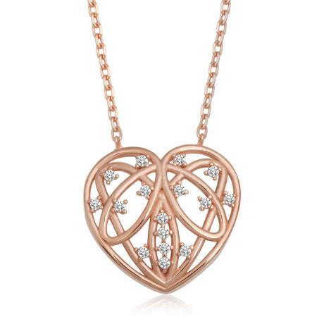 Rose Gold Plated Sterling Silver Heart Necklace - Dazzling Celtic Knot Design
