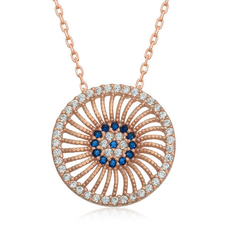 Rose Gold Plated Silver - Sparkling Evil Eye Medallion Necklace
