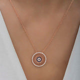 Rose Gold Plated Silver - Sparkling Evil Eye Medallion Necklace