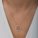 Rose Gold Plated Silver - Sparkling Evil Eye Medallion Necklace