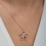 Rose Gold Plated Multi-Stone Flower Necklace - Elegant Bloom