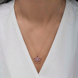 Rose Gold Tone Flower Necklace - Sparkling Multi-Stone Floral Design
