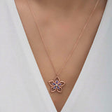 Rose Gold Tone Flower Necklace - Sparkling Multi-Stone Floral Design