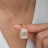 Necklace - Rose Gold Tone Allah Calligraphy Shaker Pendant with Sparkling Stones